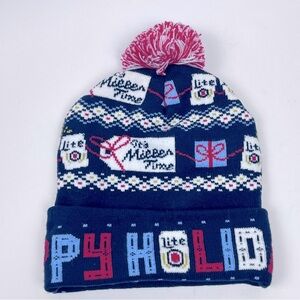 Miller High Life Beer Happy Holidays Knit Pom Pom Beanie OS; Miller Time